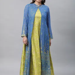 AURELIA Ethnic Motifs Printed Sleeveless Maxi Ethnic Dress With A Jacket-image-97