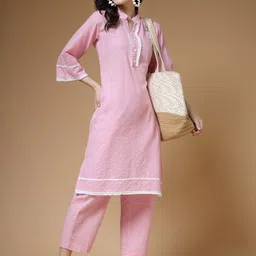 Indibelle Striped Mandarin Collar Cotton Straight Kurta-picture-9