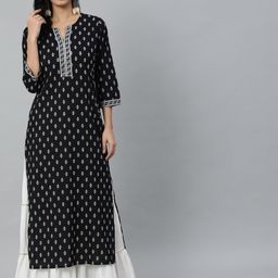Nayo Women Black Ethnic Motifs Printed Cotton Kurta-image-13