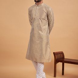 Inddus Mustard Yellow Ethnic Motif Embroidered Chikankari Straight Kurta-58
