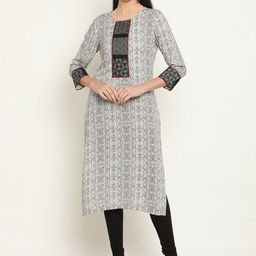 Be Indi Women Round Neck Abstract Straight Side Slits Regular Kurta-12