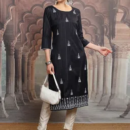 Vishudh Ethnic Motifs Embroidered Cotton Straight Kurta-image-97