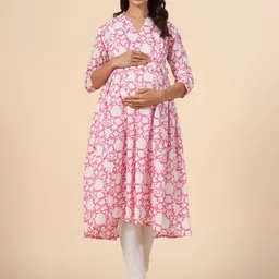 CRAFIQA Floral Printed Mandarin Collar Maternity Pure Cotton Kurta-image-95