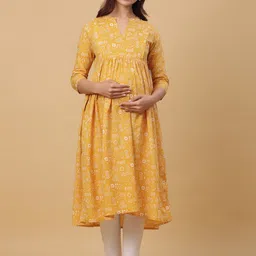 CRAFIQA Floral Printed Pure Cotton Maternity Anarkali Kurta-image-85