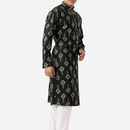 THE KURTA COMPANY Ethnic Motifs Printed Mandarin Collar Cotton Kurta-picture-24