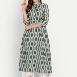 githaan Ethnic Motifs Mandarin Collar Printed A-Line Kurta-image-7