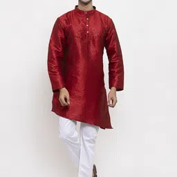 KLOTTHE Men Maroon & Silver-Toned Printed Cotton Silk Kurta-picture-3