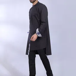 MIDAV Mandarin Collar Thread Work Asymmetric High-Low Cotton A-Line Kurta-picture-41