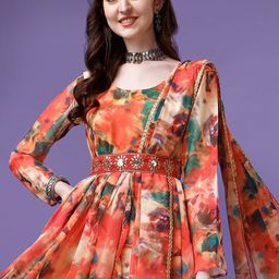 Kedar Fab Abstract Printed Sequence Georgette Anarkali Kurta With Dupatta image 3