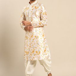 KISAH Abstract Printed Mandarin Collar Mirror Work Kurta image 4