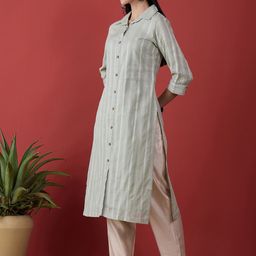Anouk Striped Shirt Collar Regular Sleeves Dobby Cotton Straight Kurta-picture-27