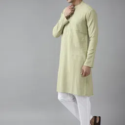 See Designs Men Green Thread Work Kurta image 4