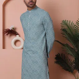 Jompers Men Geometric Printed Thread Work Kurta image 2