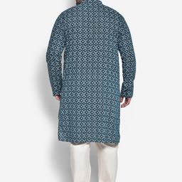 KISAH PLUS Men Plus size Blue Geometric Printed Thread Work Kurta image 2