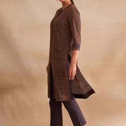 W The Folksong Collection Women Brown Ethnic Motifs Printed Pure Cotton Anarkali Kurta image 2