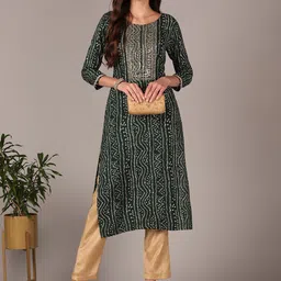 KALINI Bandhani Printed Sequinned Straight Kurta-19