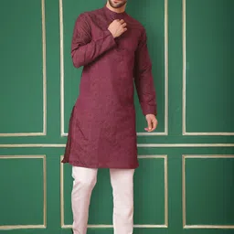 Jompers Ethnic Motifs Woven Design Mandarin Collar Silk Cotton Straight Kurta-picture-30