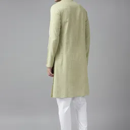 See Designs Men Green Thread Work Kurta image 5