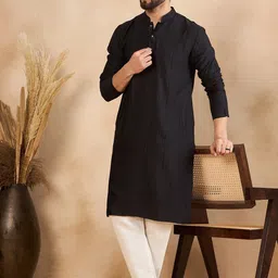 HERE&NOW Men Thread Work Jacquard Kurta-35