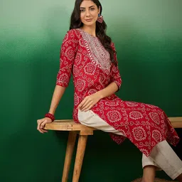 Sangria Bandhani Printed Thread Work Straight Kurta-17