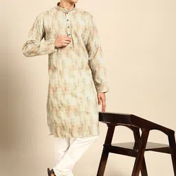MANQ Geometric Woven Design Mandarin Collar Regular Kurta image 4