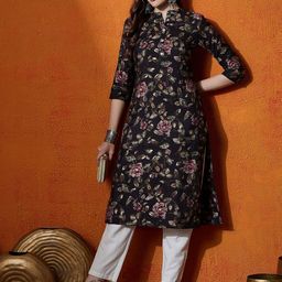 Anouk Floral Printed Chanderi Silk Straight Kurta-19