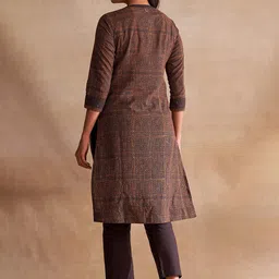 W The Folksong Collection Women Brown Ethnic Motifs Printed Pure Cotton Anarkali Kurta image 3