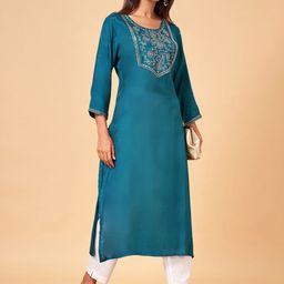 YU by Pantaloons Floral Yoke Design Thread Work Straight Kurta-image-70