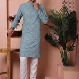 Jompers Men Geometric Printed Thread Work Kurta image 3