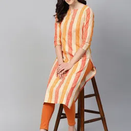 KALINI Notch Neck Striped Cotton Kurta-picture-17