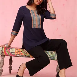Anouk Ethnic Motifs Yoke Design Pure Cotton Straight Kurti-image-7