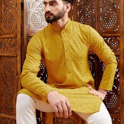 House of Pataudi Mandarin Collar Embroidered Cotton Straight Kurta-image-89