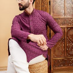 House of Pataudi Ethnic Motifs Embroidered Mandarin Collar Long Sleeves Straight Kurta-image-50
