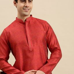 Sanwara Men Red Pastels Art silk Kurta-picture-27