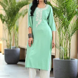 Libas Floral Woven Design Yoke Design Thread Work Straight Kurta-18