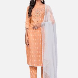 KALINI Ethnic Motif Woven Design Thread Work Kurta With Trousers & Dupatta-picture-16