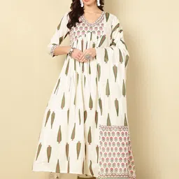Mizaz Floral Printed Layered Pure Cotton Kurta with Palazzos & Dupatta-picture-31