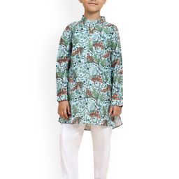 BAESD Boys Printed mandarin Collar Regular Linen Straight Kurta With Pyjamas-10