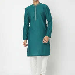Ethnicity Men Green Straight Cotton Kurta-30