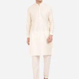 Modi Kurta Men Cream-Coloured Solid Cotton Regular Fit Kurta-picture-2