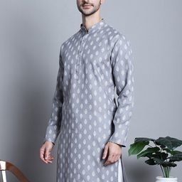 Jompers Ethnic Motifs Printed Band Collar Cotton Kurta-picture-4
