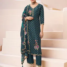 Seerat Women Ethnic Motifs Embroidered Dola Silk Kurta With Trousers & Dupatta-picture-55