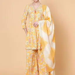 Bani Women Floral Printed Empire Thread Work Liva Kurta With Palazzos & Dupatta-picture-36