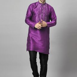 Utsav Fashion Men Ethnic Motifs Yoke Design Regular Sequinned Kurta with Churidar-picture-45