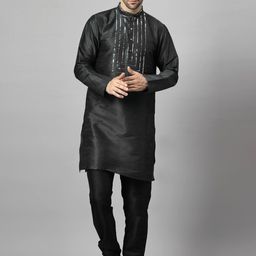 Utsav Fashion Men Ethnic Motifs Yoke Design Regular Sequinned Kurta with Churidar-picture-22