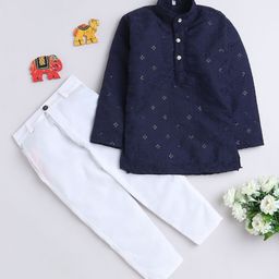 BAESD Boys Floral Embroidered Regular Thread Work Pure Cotton Kurta with Trousers-13
