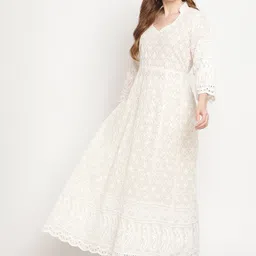 KALINI Ethnic Motifs Embroidered Chikankari Cotton Anarkali Kurta-image-29