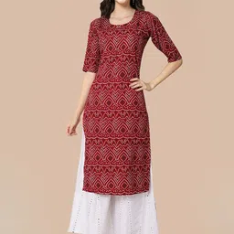 KALINI Women Maroon Geometric Printed Crepe Kurta-picture-12