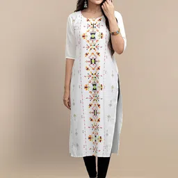 KALINI Women White Geometric Printed Crepe Kurta-image-91