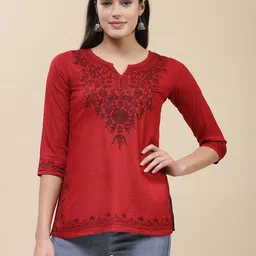 QAZMI Floral Yoke Design Aari Work Detailed Straight Kurti-picture-17